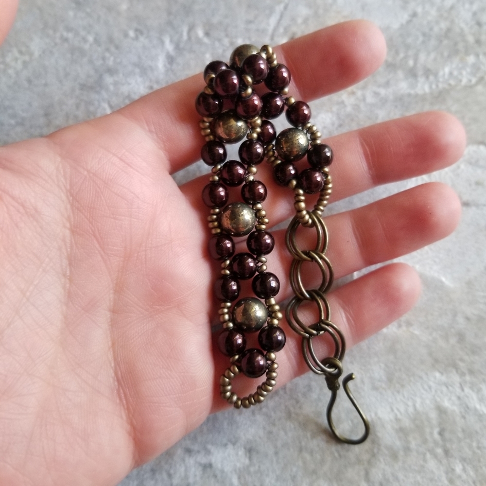 New intricate handmade Pyrite gemstone beaded bracelet